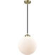 Nouveau XX-Large Beacon LED 12 inch Black Antique Brass Mini Pendant Ceiling Light in Matte White Glass, Nouveau