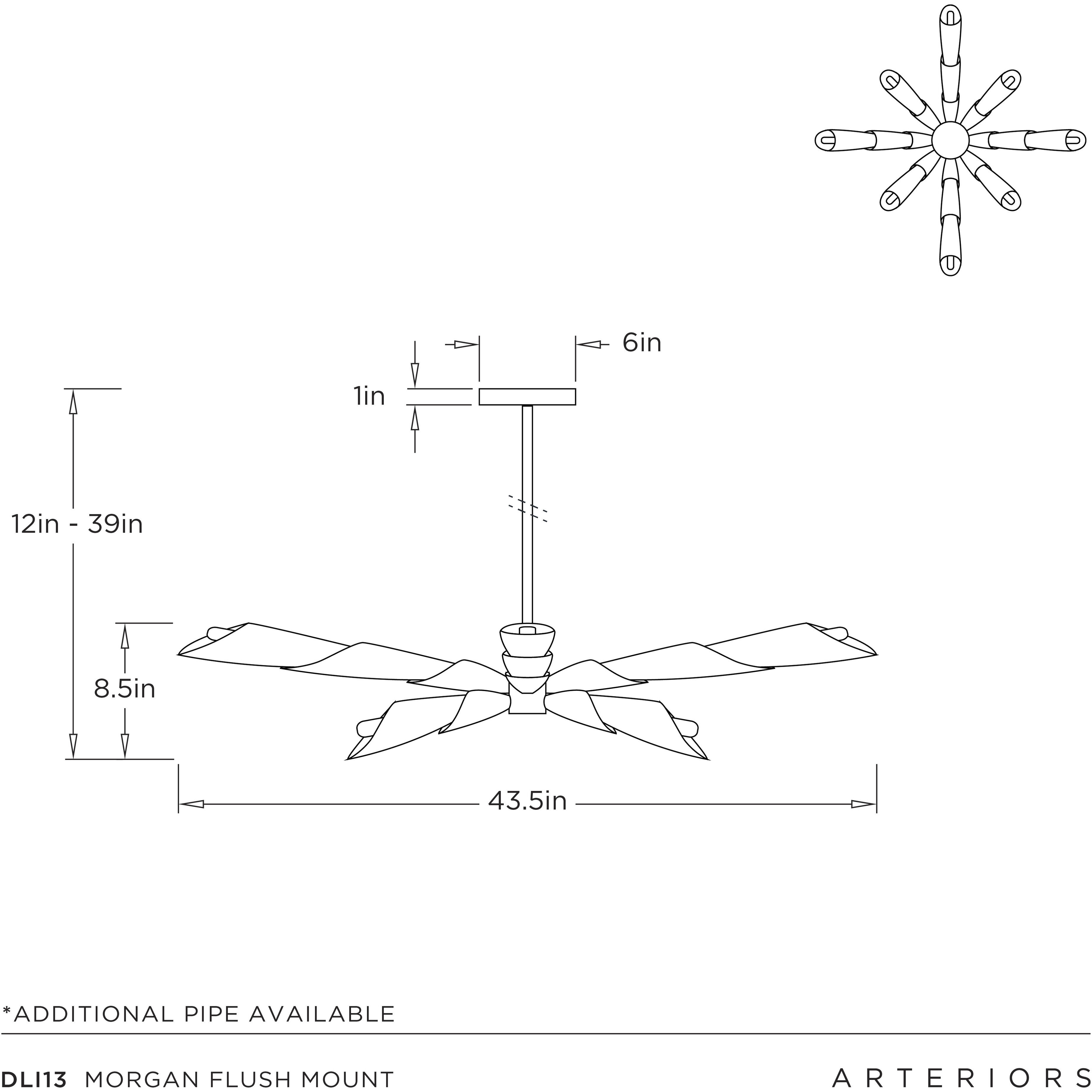 Morgan 8 Light 43.5 inch Vintage Brass Semi Flush Mount Ceiling Light