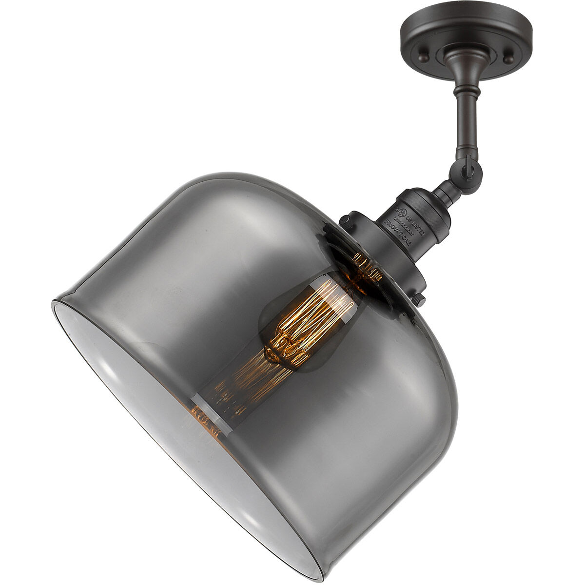 Franklin Restoration X-Large Bell LED 12 inch Oil Rubbed Bronze Semi-Flush Mount Ceiling Light in Plated Smoke Glass, Franklin Restoration
