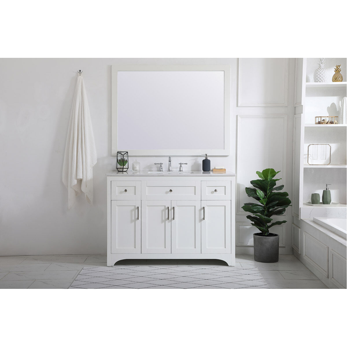 Moore 48 X 22 X 34 inch White and Brushed Nickel with Calacatta Quartz Vanity Sink Set