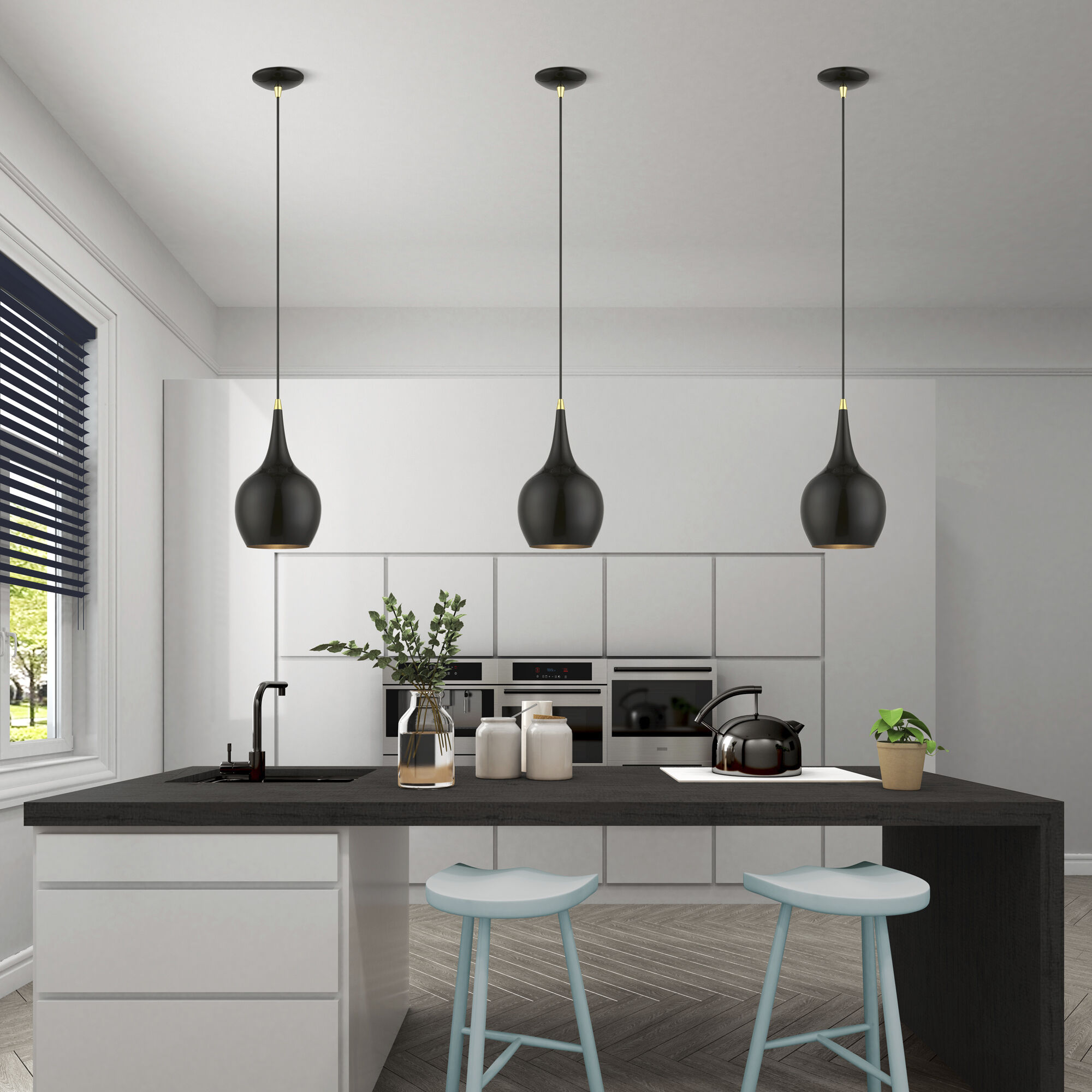 Andes 1 Light 8 inch Shiny Black with Polished Brass Accents Mini Pendant Ceiling Light