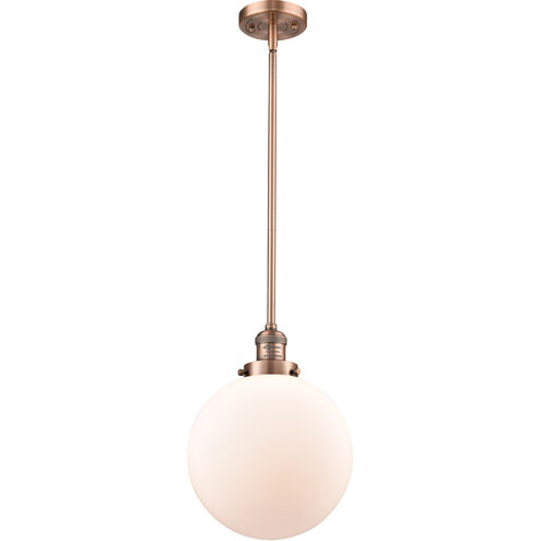 Franklin Restoration X-Large Beacon 1 Light 10 inch Antique Copper Mini Pendant Ceiling Light in Matte White Glass, Franklin Restoration