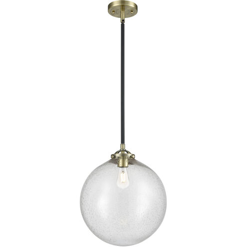 Nouveau Beacon 1 Light 12 inch Black Antique Brass Mini Pendant Ceiling Light in Incandescent, Seedy, Nouveau