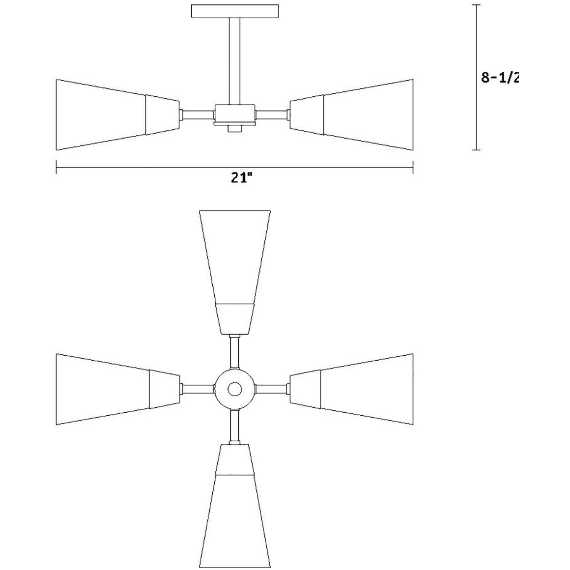 Norro 4 Light 21 inch Matte Black Semi-Flush Mount Ceiling Light