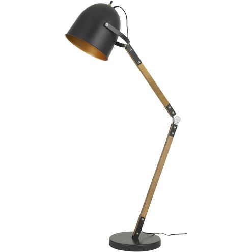 Binimi 74 inch 100 watt Matte Black and Wood Arc Floor Lamp Portable Light