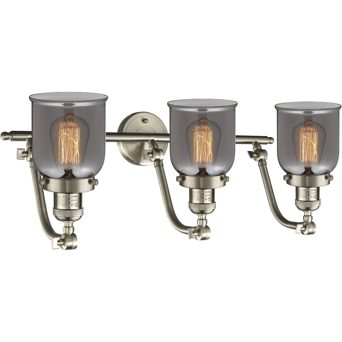 Franklin Restoration Small Bell LED 28 inch Brushed Satin Nickel Bath Vanity Light Wall Light in Plated Smoke Glass, Franklin Restoration