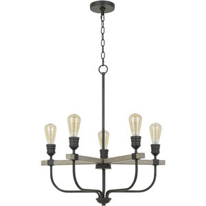 Sion 5 Light 5 inch Natural Wood and Iron Chandelier Ceiling Light