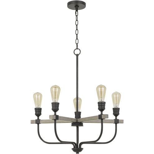 Sion 5 Light 5 inch Natural Wood and Iron Chandelier Ceiling Light