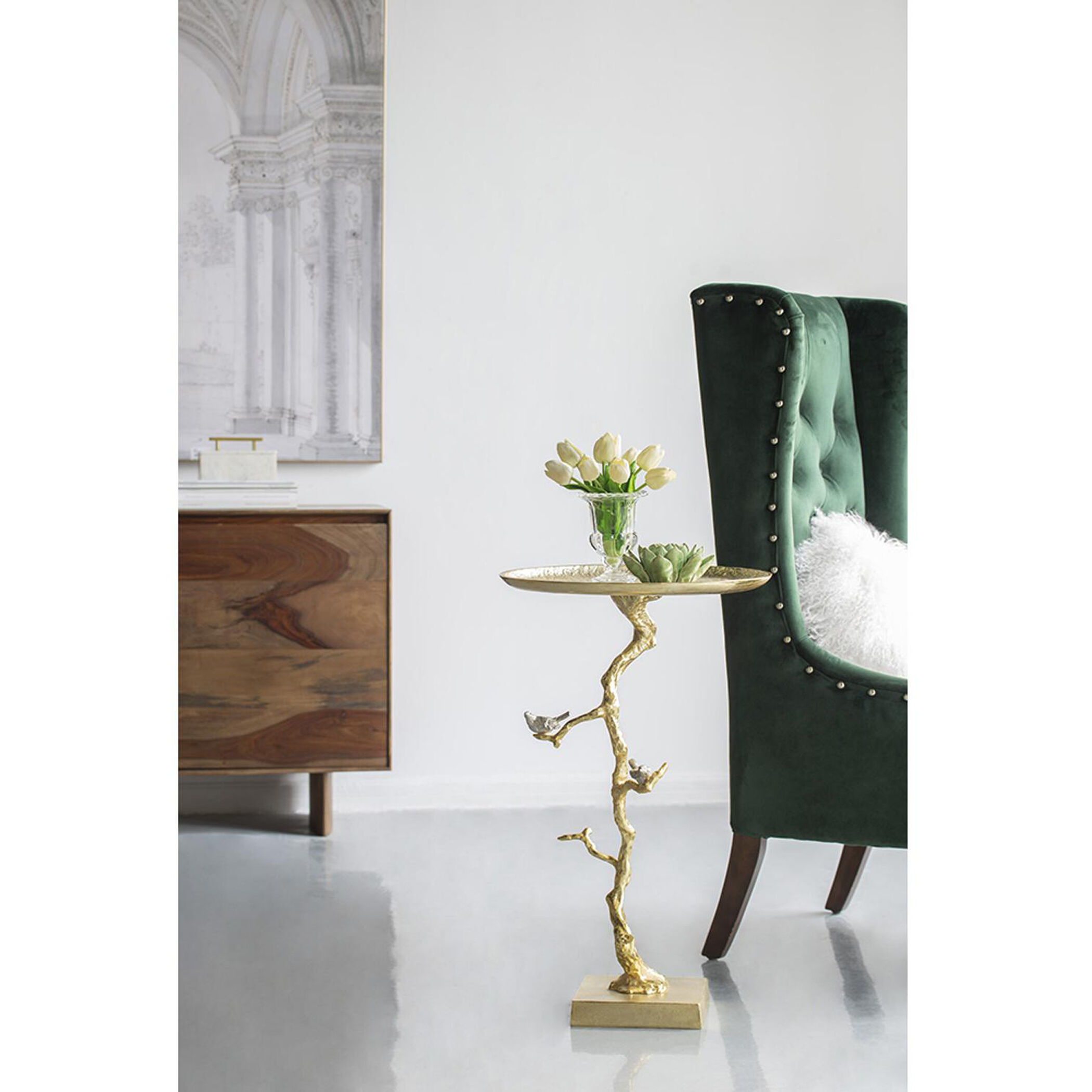 Welling Demilune Table in White/Gold