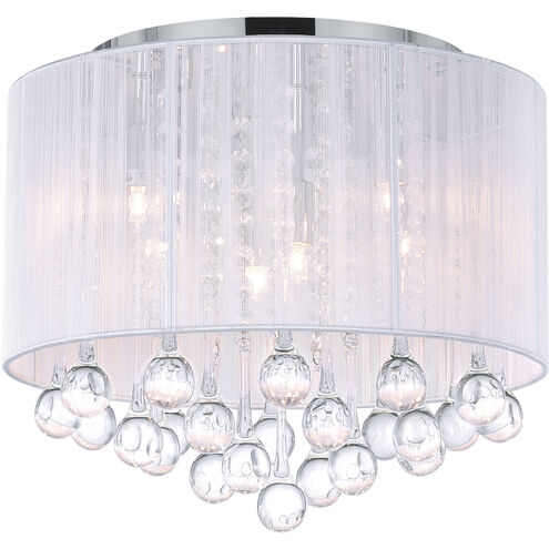 Water Drop 6 Light 14 inch Chrome Drum Shade Flush Mount Ceiling Light in White