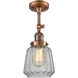 Franklin Restoration Chatham LED 6 inch Antique Copper Semi-Flush Mount Ceiling Light in Clear Glass, Franklin Restoration