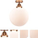 Nouveau 2 Beacon LED 12 inch Antique Copper Semi-Flush Mount Ceiling Light in Matte White Glass