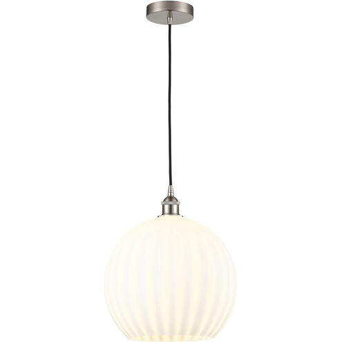 Edison White Venetian 1 Light 13.75 inch Brushed Satin Nickel Cord Hung Pendant Ceiling Light