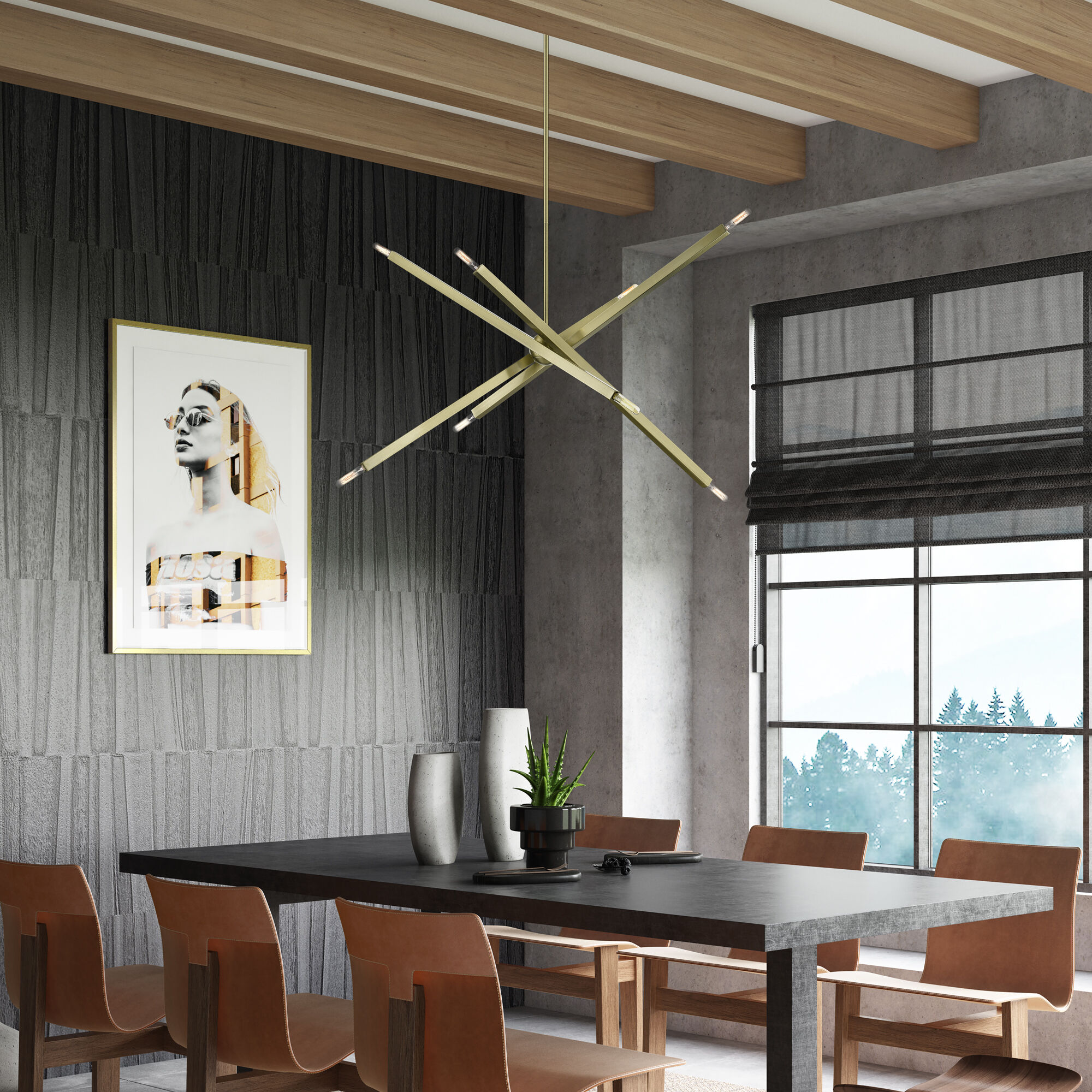 Monaco 8 Light 35 inch Antique Brass Linear Chandelier Ceiling Light, Large