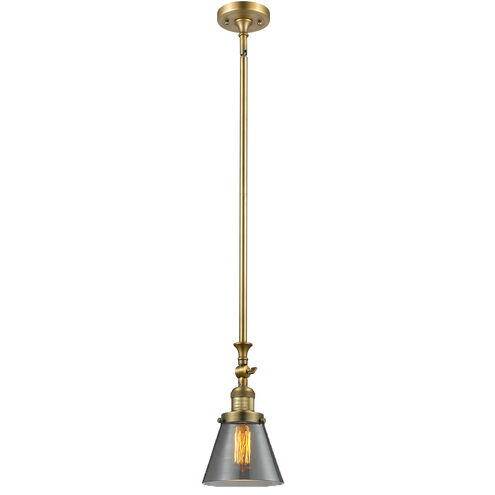 Franklin Restoration Cone 1 Light 6 inch Brushed Brass Mini Pendant Ceiling Light in Incandescent, Plated Smoke, Franklin Restoration