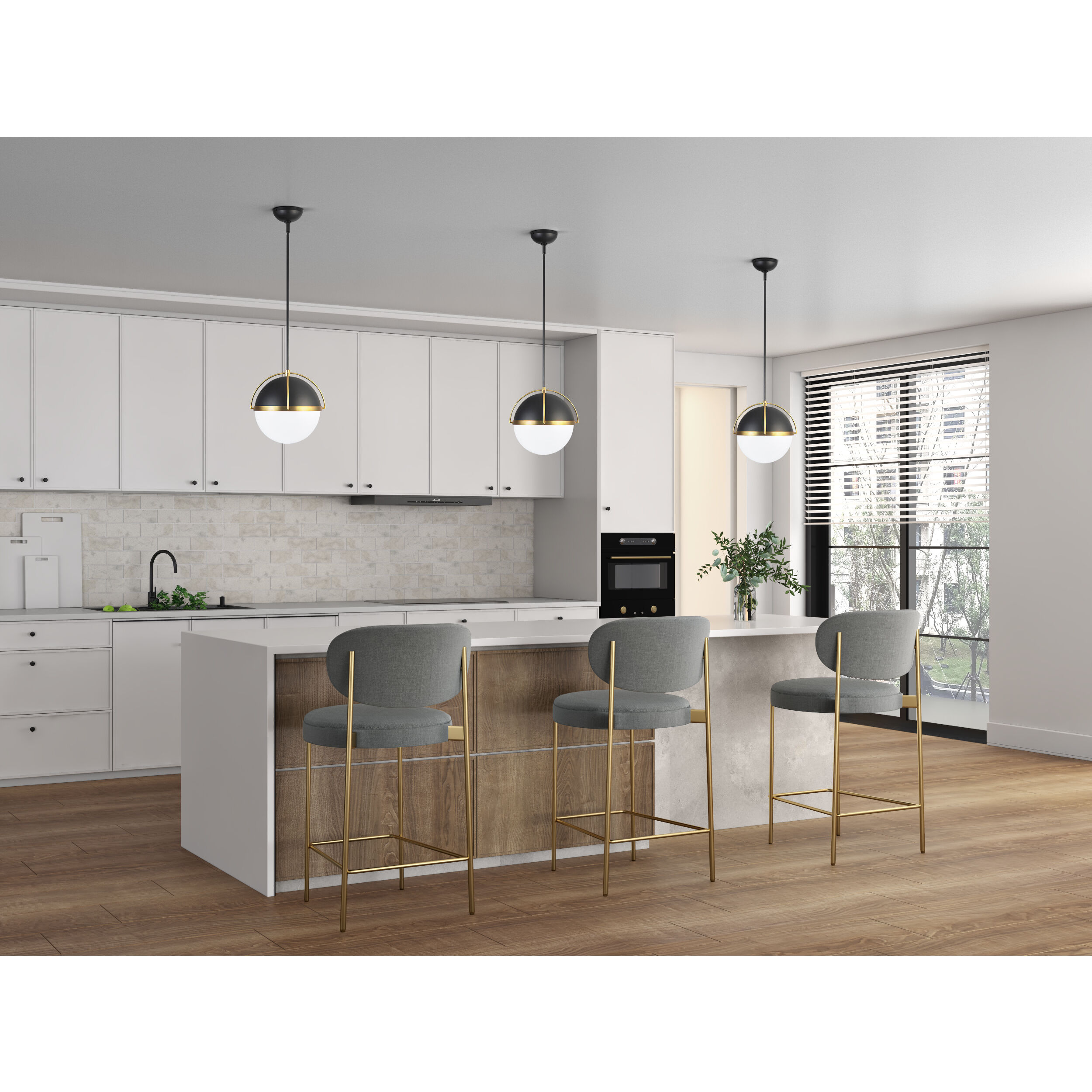 Dahlia 1 Light 15.4 inch Black and Brushed Brass Pendant Ceiling Light