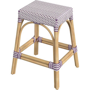 Robias Rectangular Rattan 24.5" Counter Stool in White and Purple Dot