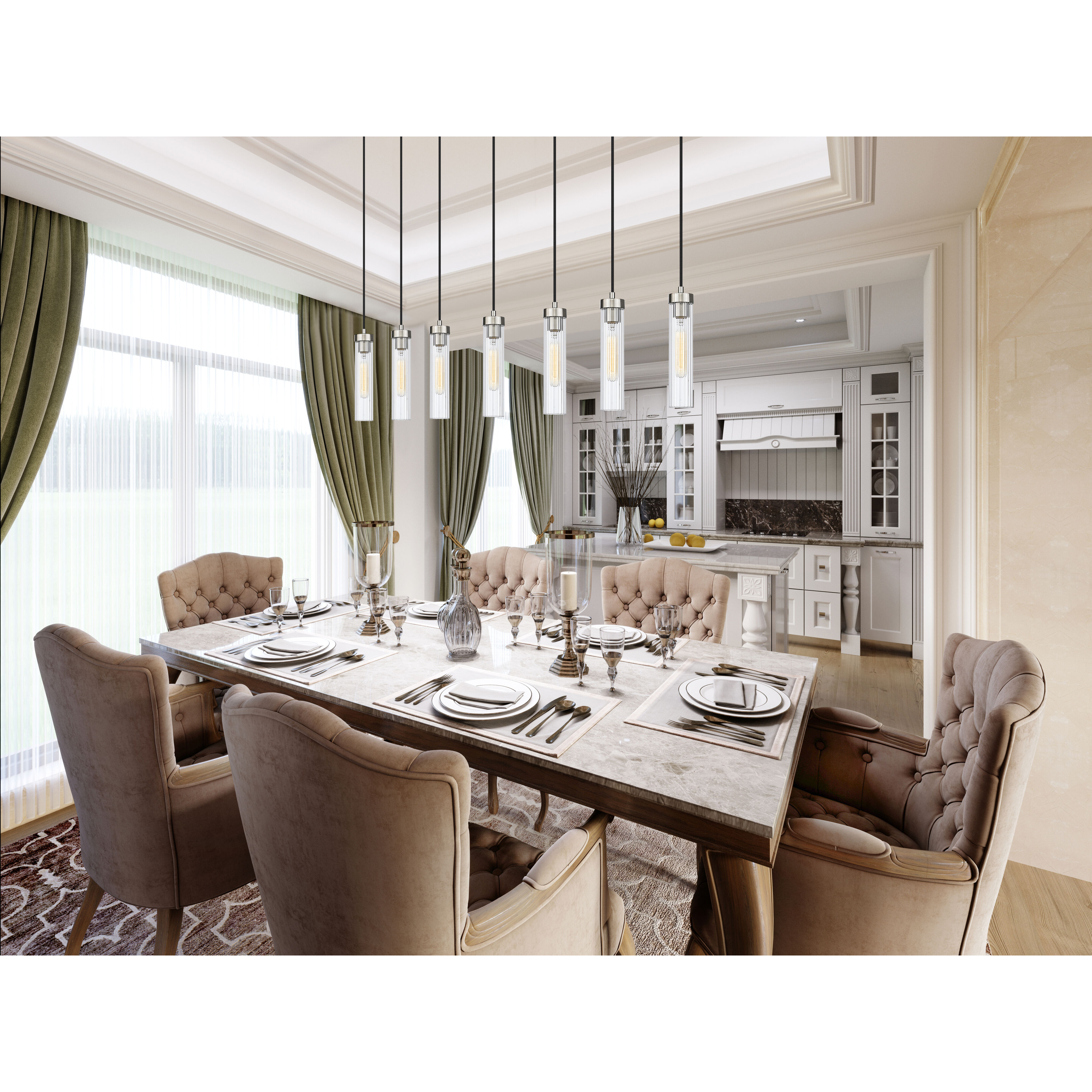 Beau 7 Light 54 inch Brushed Nickel Linear Chandelier Ceiling Light