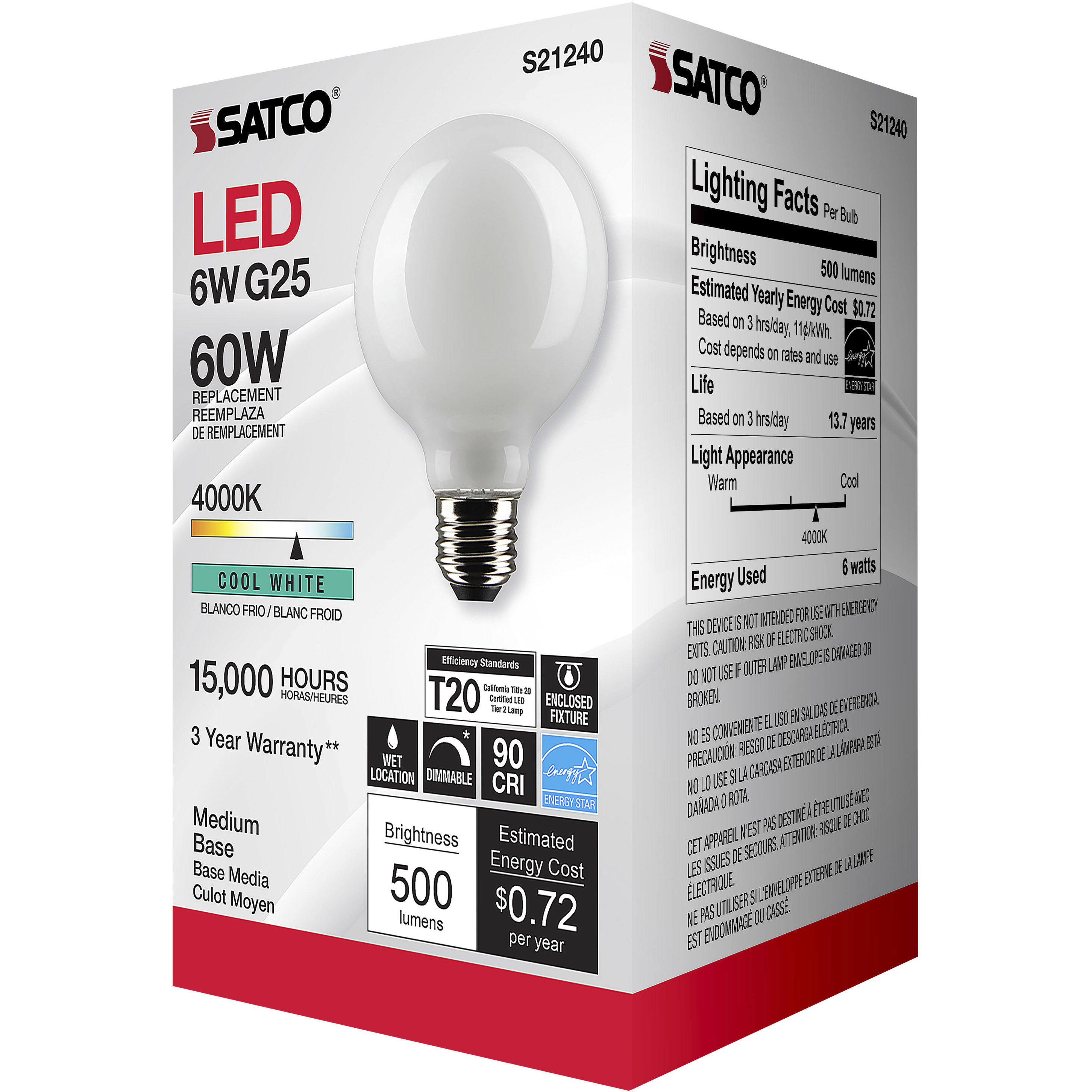 Lumos LED Medium Medium 6.00 watt 4000K LED Filament