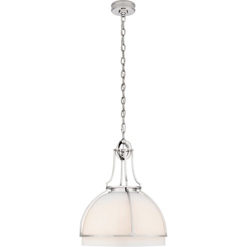 Chapman & Myers Gracie LED 19 inch Polished Nickel Dome Pendant Ceiling Light in White Glass, Large