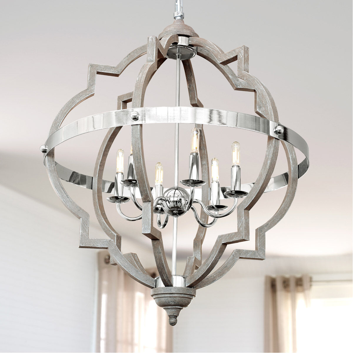 Socorro 6 Light 25 inch Washed Pine Foyer Pendant Ceiling Light