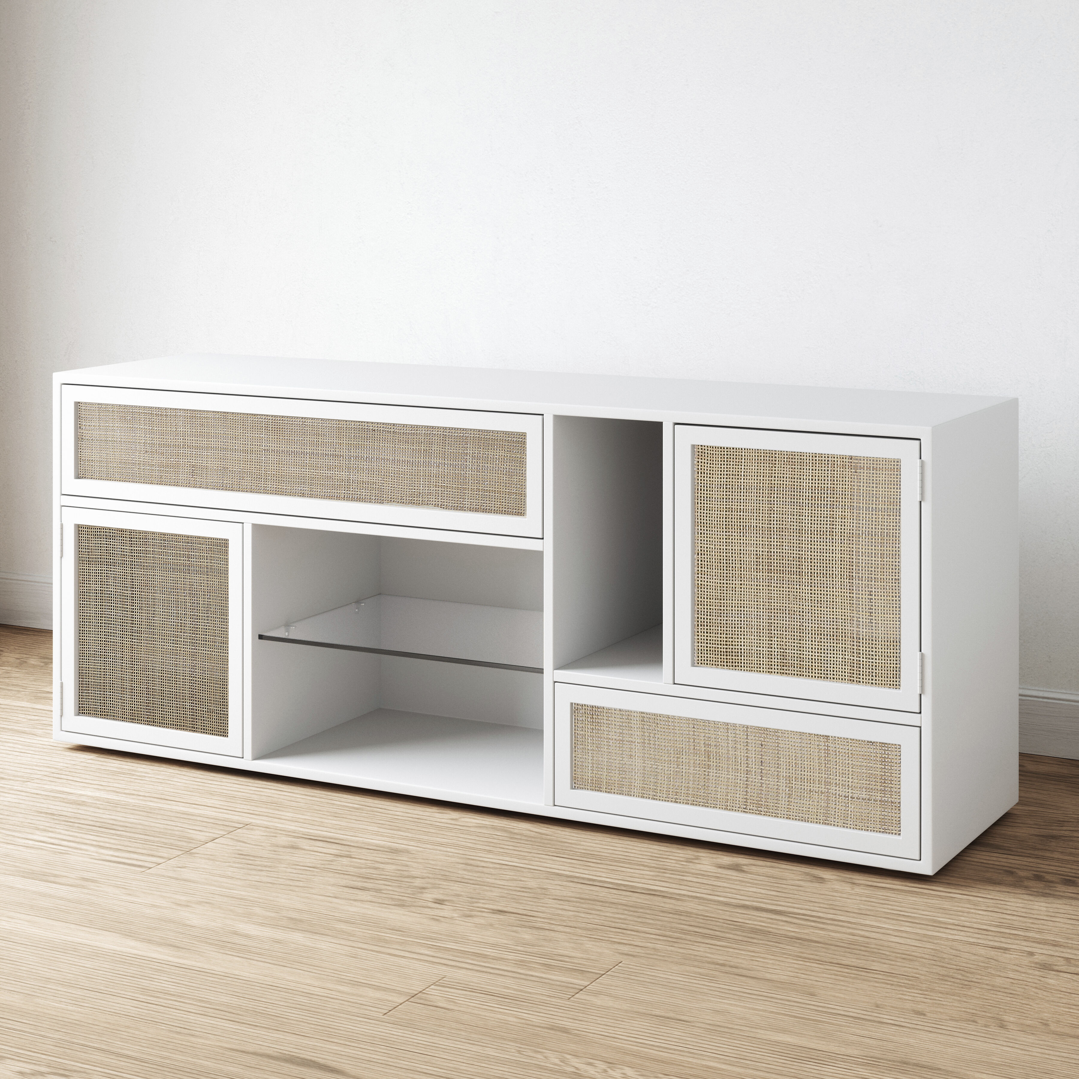 Clearwater Shoji White with Natural and Clear Credenza