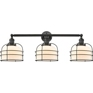Franklin Restoration Large Bell Cage LED 34 inch Matte Black Bath Vanity Light Wall Light in Matte White Glass, Franklin Restoration