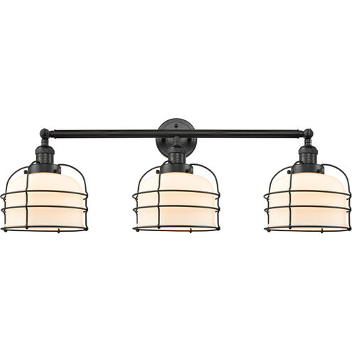 Franklin Restoration Large Bell Cage LED 34 inch Matte Black Bath Vanity Light Wall Light in Matte White Glass, Franklin Restoration