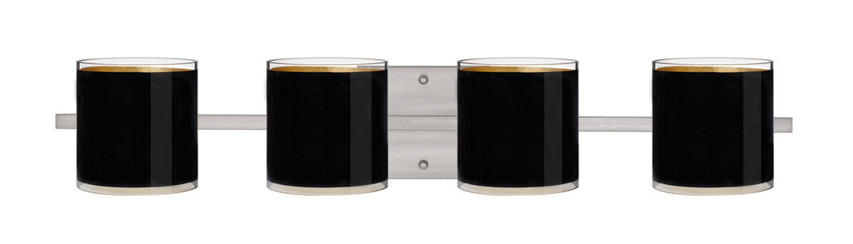 Pogo 4 Light 30 inch Satin Nickel Vanity Lighting Wall Light in Halogen, Black/Inner Gold Foil Glass