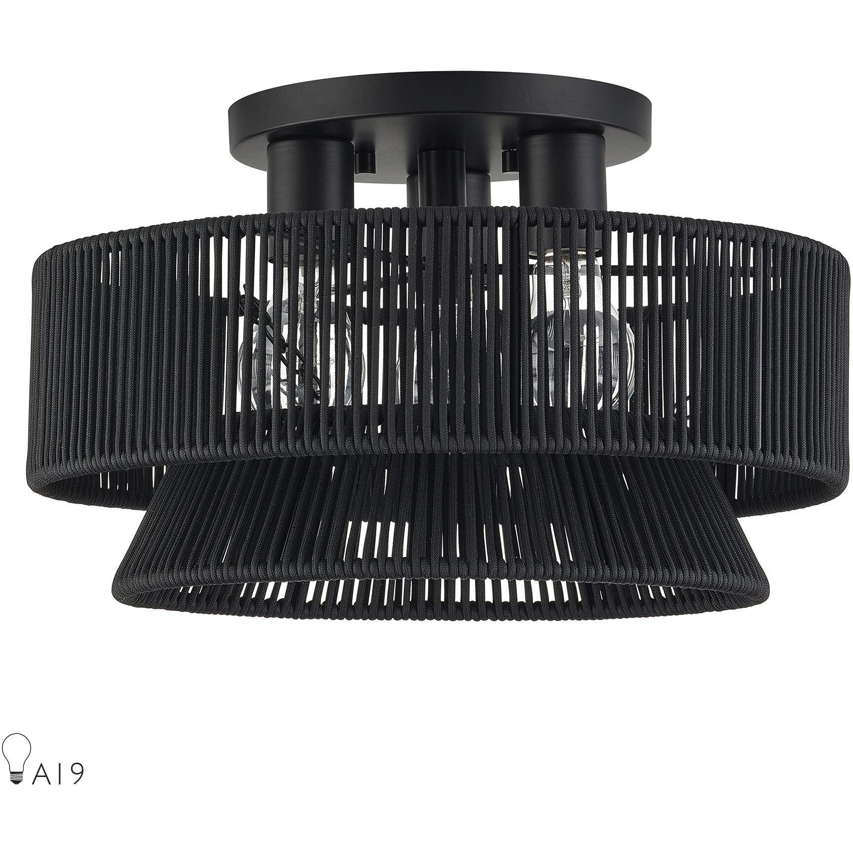 Florell 3 Light 15 inch Black Semi Flush Mount Ceiling Light, Large