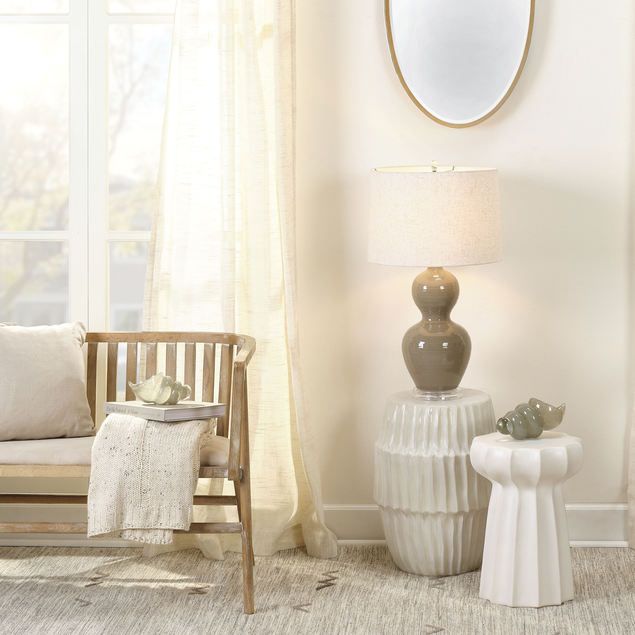 Grayson Off White Linen & Grey Washed Wood Settee