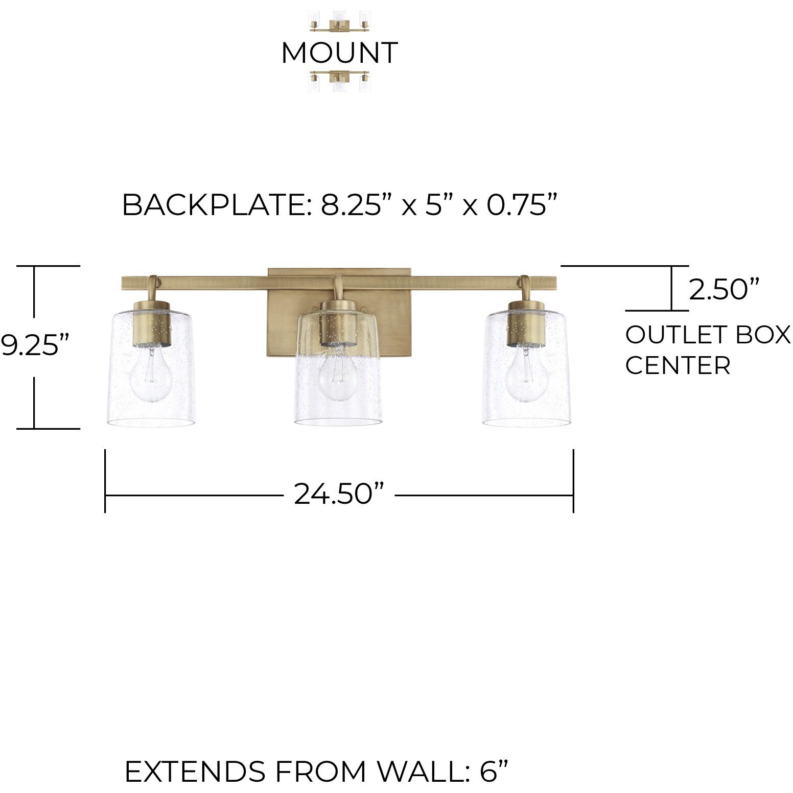 Greyson 3 Light 24.5 inch Aged Brass Vanity Light Wall Light