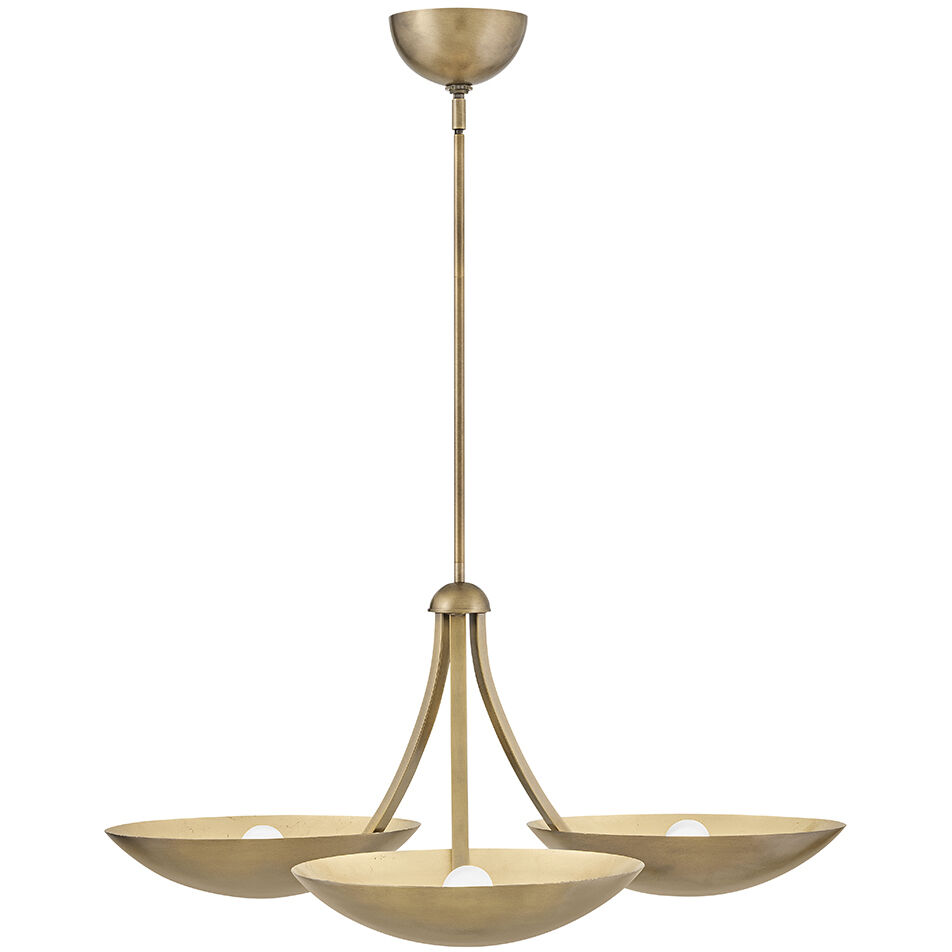 Glenn 3 Light 36 inch Heritage Brass with Gold Leaf Chandelier Ceiling Light