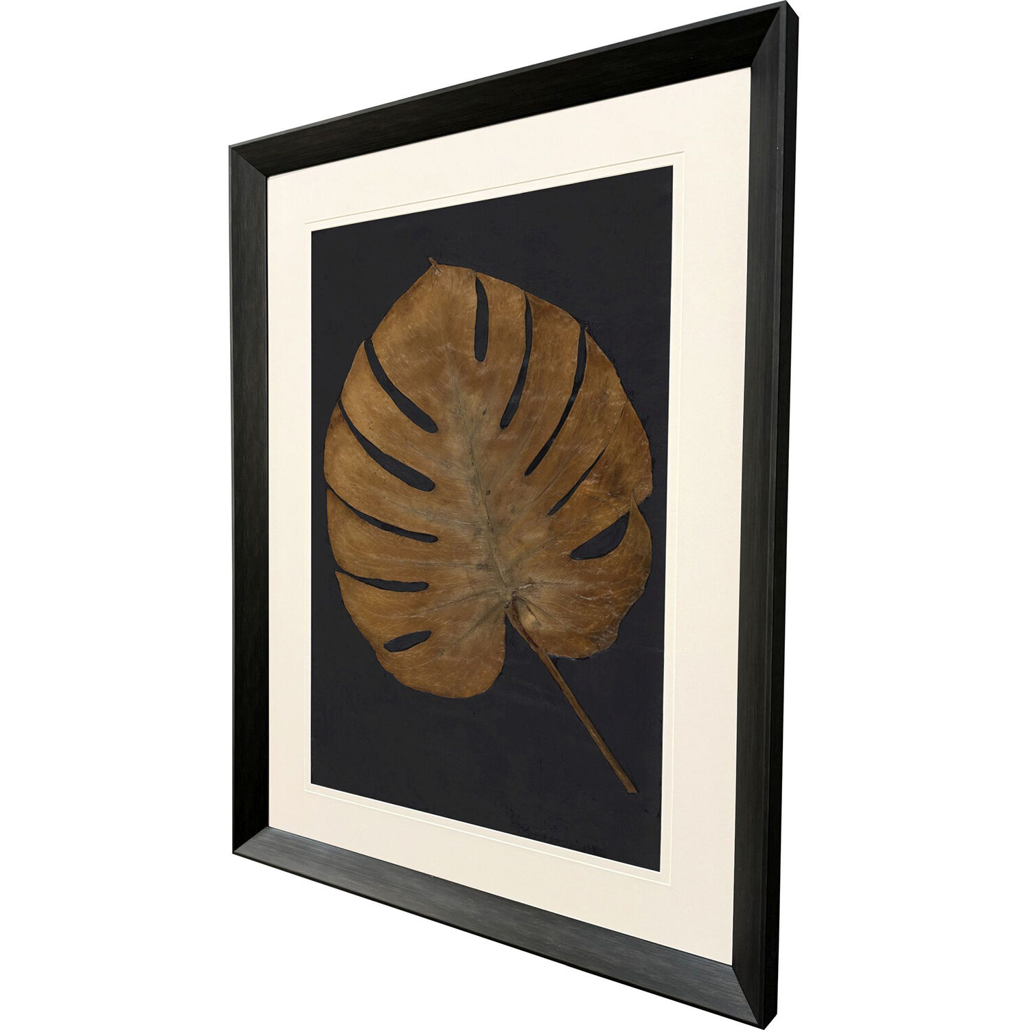 Gold Monstera Brown and Gray Framed Art
