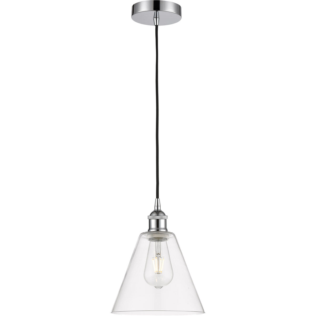 Edison Cone 1 Light 8 inch Polished Chrome Mini Pendant Ceiling Light