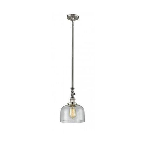 Franklin Restoration Large Bell LED 8 inch Brushed Satin Nickel Mini Pendant Ceiling Light in Seedy Glass, Franklin Restoration