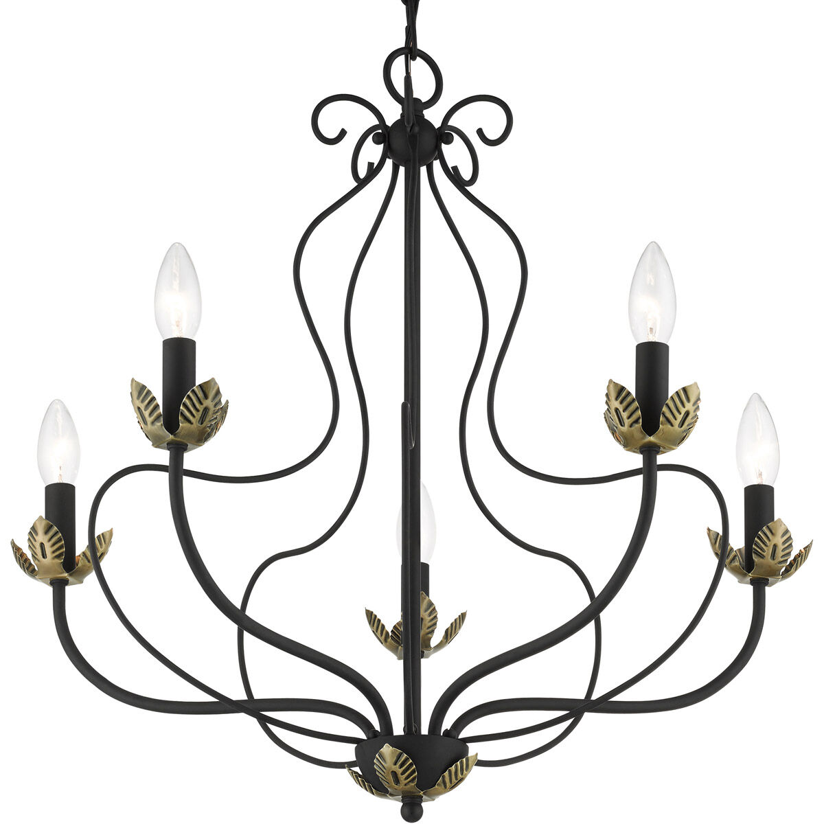 Katarina 5 Light 23 inch Black with Antique Brass Accents Chandelier Ceiling Light