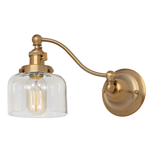 Soho Shyra 13 inch 100 watt Satin Brass Swing Arm Wall Sconce Wall Light in Clear Glass, 4, Rubbed Brass, Half Swing