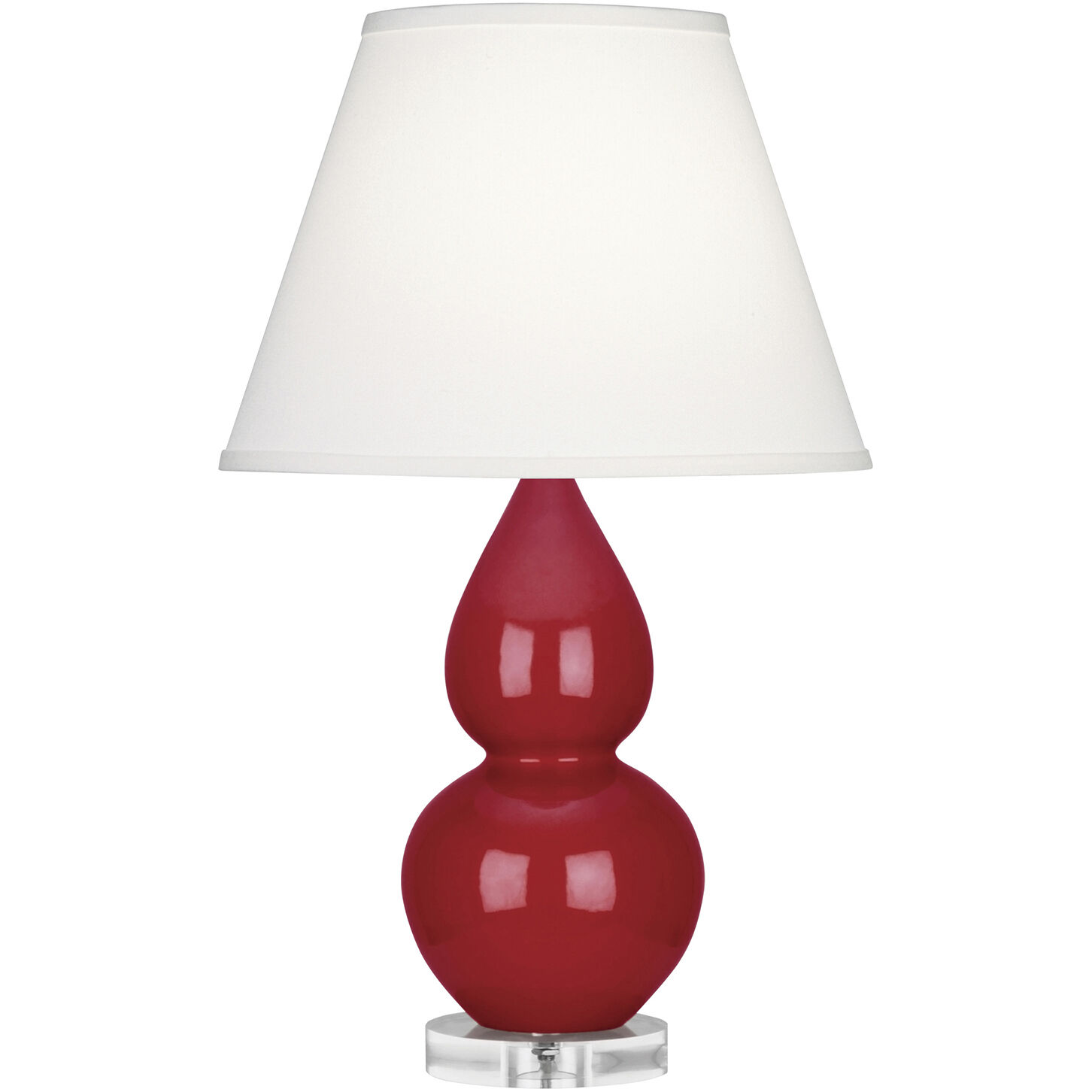 Small Double Gourd 22 inch 150 watt Ruby Red Glazed Ceramic with Lucite Base Accent Lamp Portable Light in Pearl Dupioni