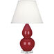 Small Double Gourd 22 inch 150 watt Ruby Red Glazed Ceramic with Lucite Base Accent Lamp Portable Light in Pearl Dupioni
