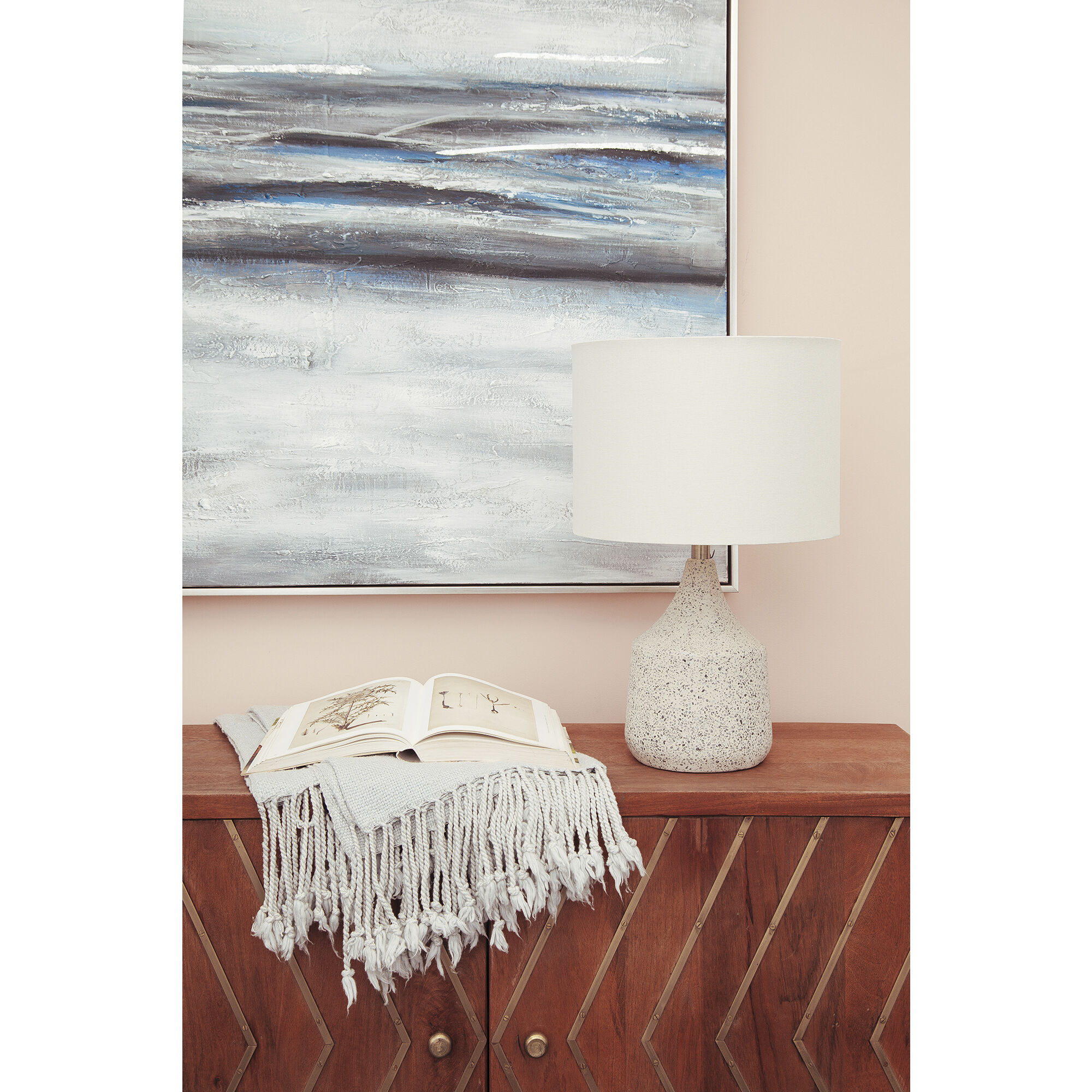 Longmore 22 inch 100 watt Beige Cement and Antique Brass Table Lamp Portable Light