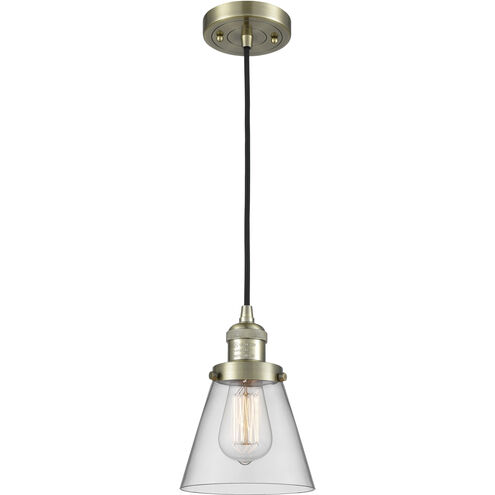 Franklin Restoration Cone LED 6 inch Antique Brass Mini Pendant Ceiling Light in Clear, Franklin Restoration