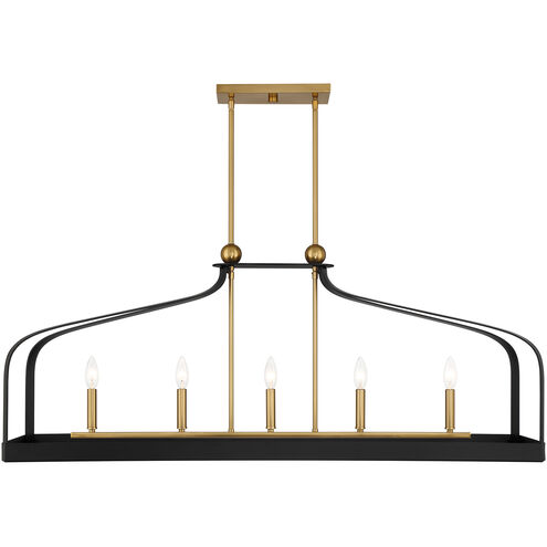 Sheffield Linear Chandelier Ceiling Light in Black with Warm Brass