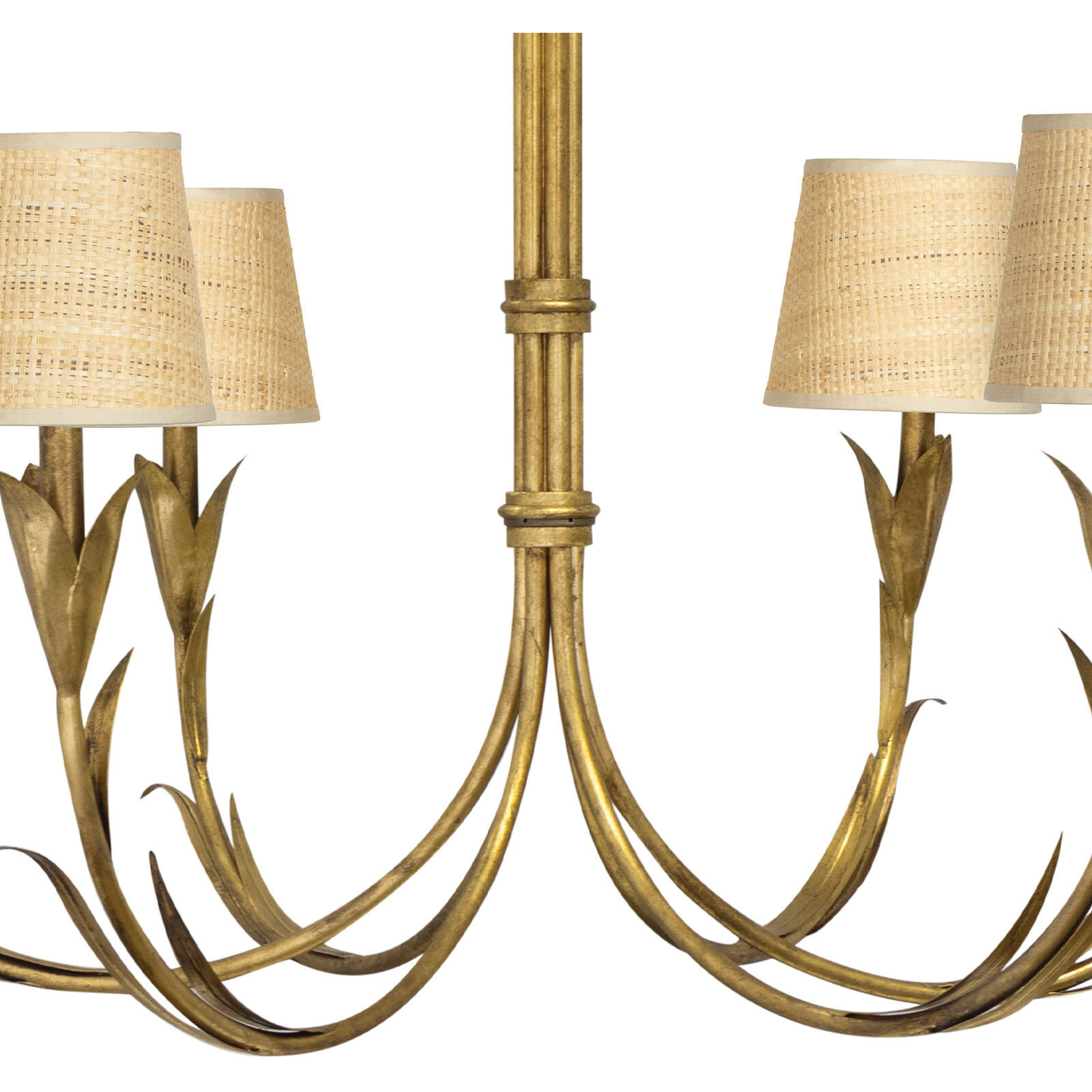 River Reed 6 Light 41 inch Antique Gold Leaf Chandelier Ceiling Light in Rattan Shade, Small