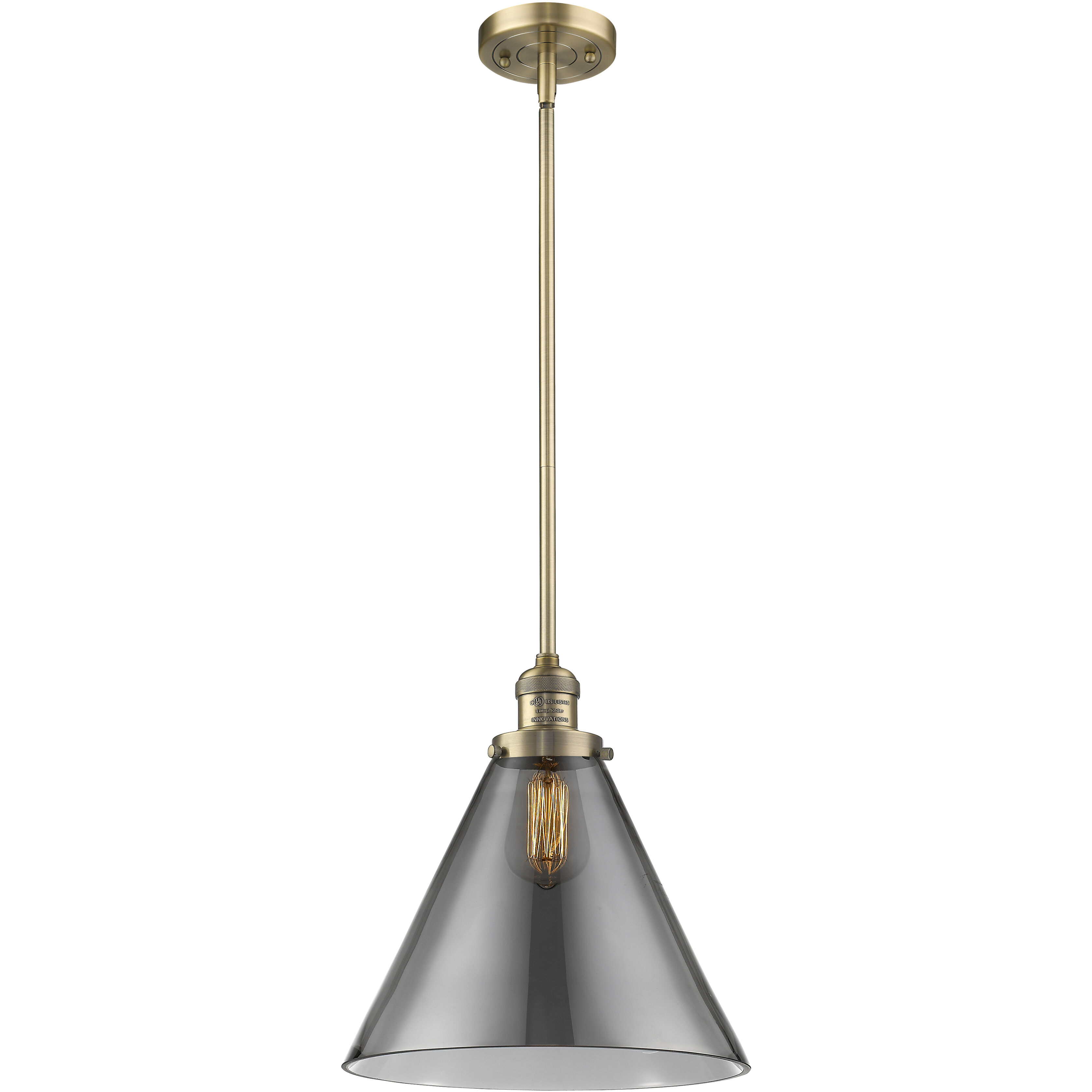 Franklin Restoration Cone LED 12 inch Brushed Brass Mini Pendant Ceiling Light in Plated Smoke, Franklin Restoration