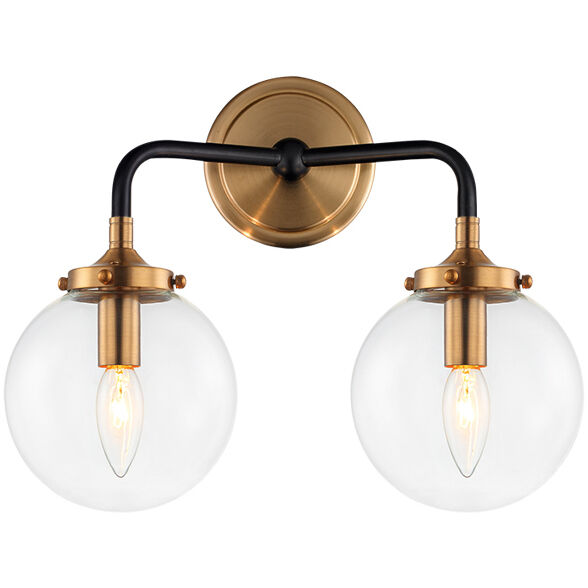 Particles 2 Light 14.13 inch Aged Gold Brass Wall Sconce Wall Light in Aged Gold Brass and Clear