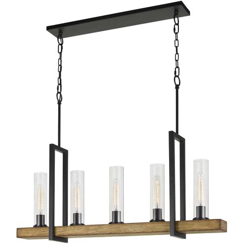 Vienna 5 Light 40 inch Iron and Light Oak Island Chandelier Ceiling Light, Test Tube