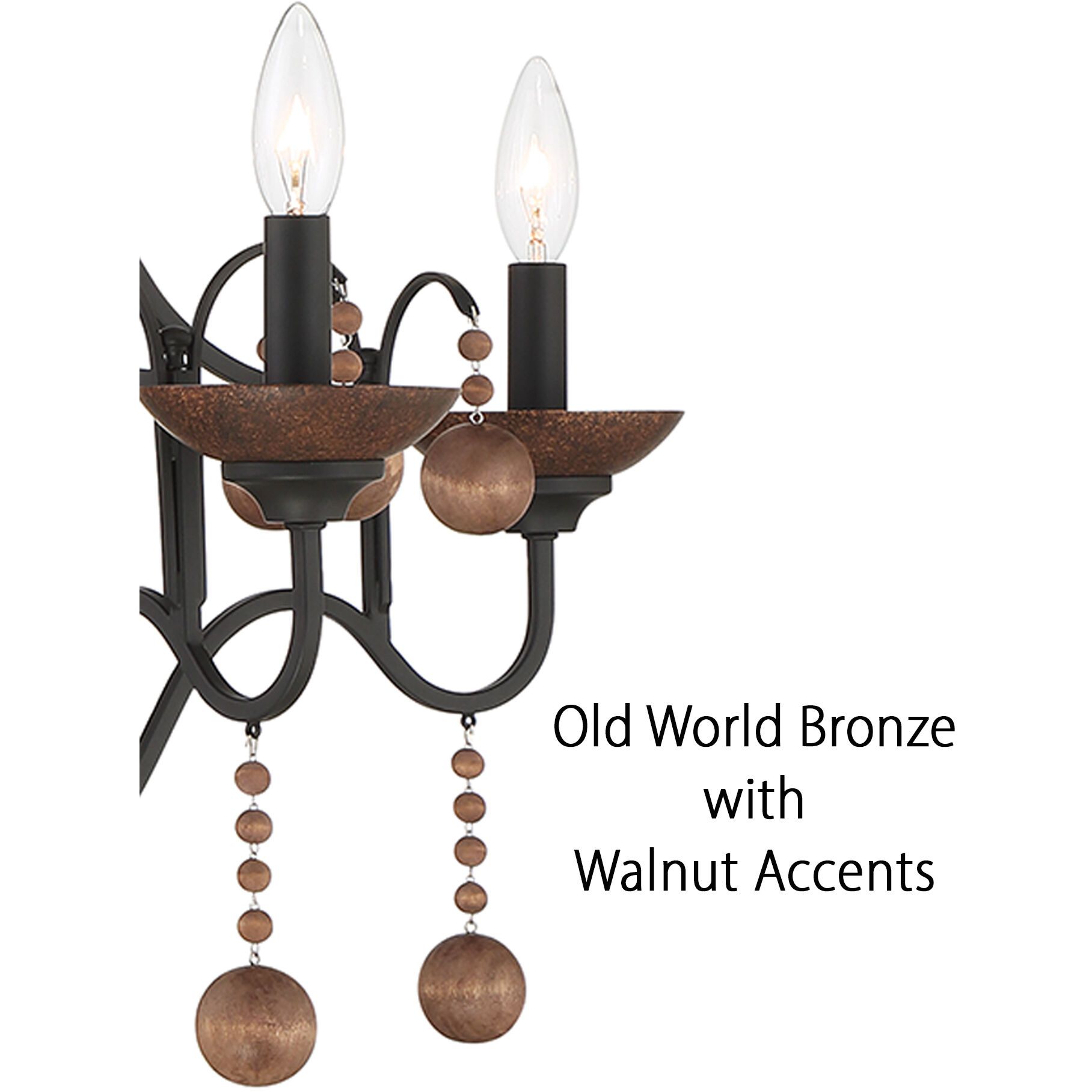 Colonial Charm 5 Light 28 inch Old World Bronze/Walnut Accents Chandelier Ceiling Light