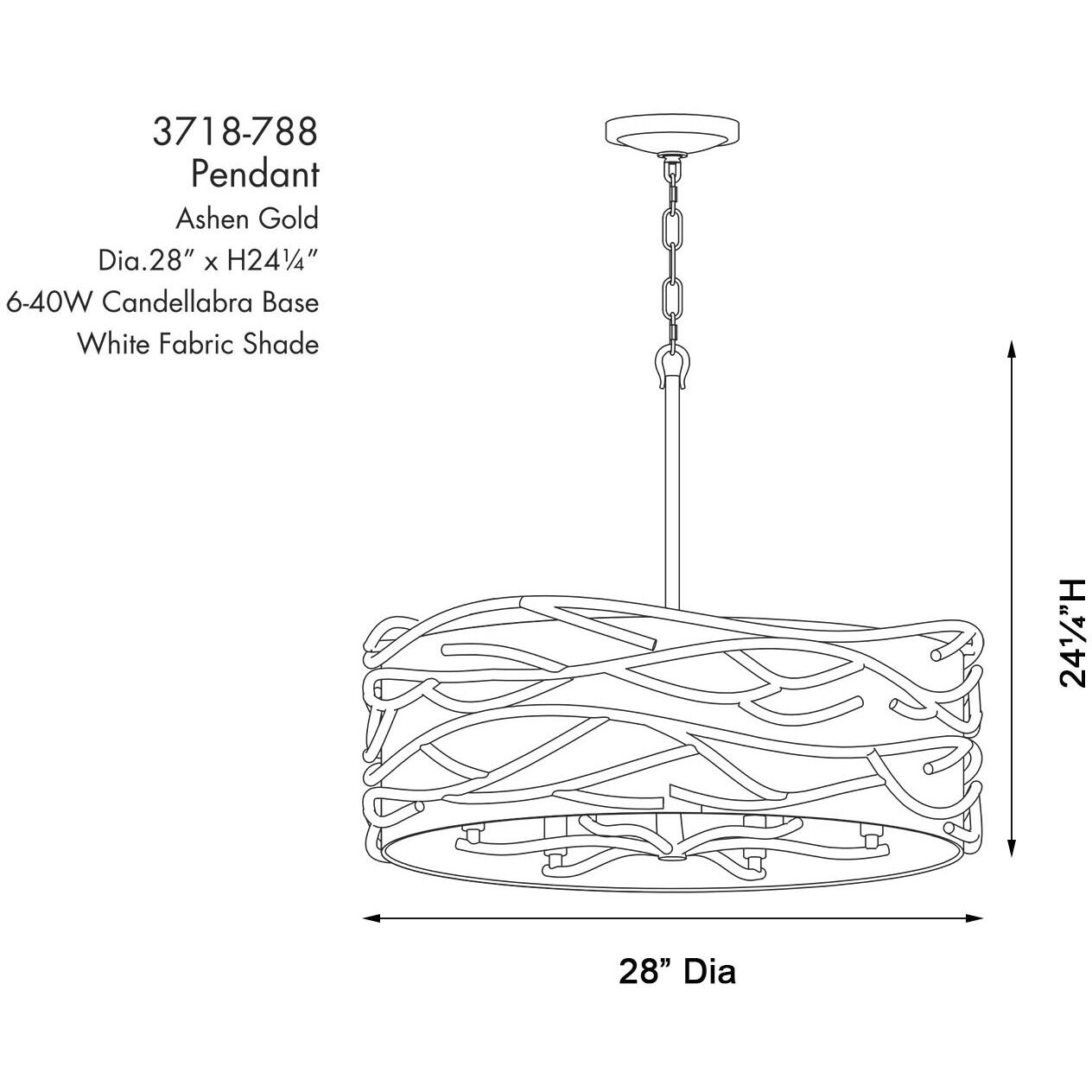 Branch Reality 6 Light 28 inch Textured Ashen Gold Pendant Ceiling Light