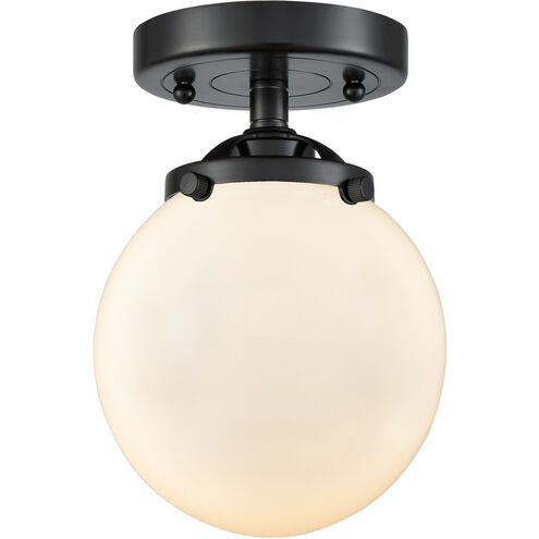 Nouveau Beacon LED 6 inch Oil Rubbed Bronze Semi-Flush Mount Ceiling Light in Matte White Glass, Nouveau